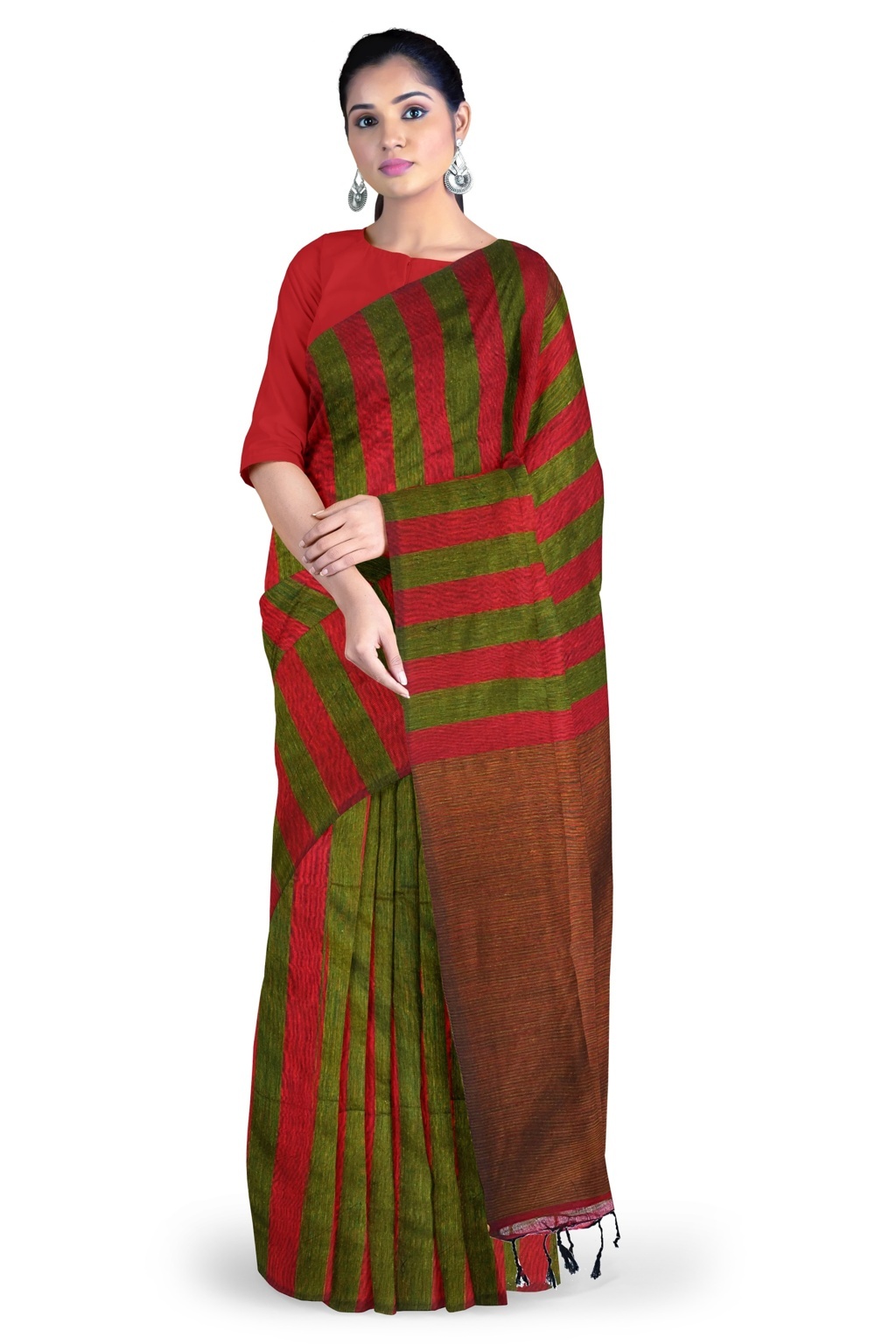 Red Green Pure Cotton Tejal Hand Loom Saree (1200)